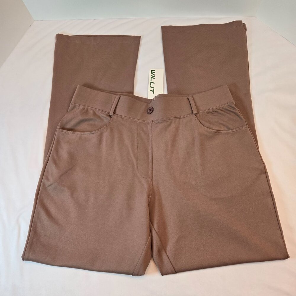 WILLIT Women's Yoga Dress Pants Straight Leg Work Slacks Stretchy  Sz: L Taupe